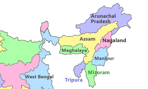 Map of Assam Border States and Assam Neighbouring States