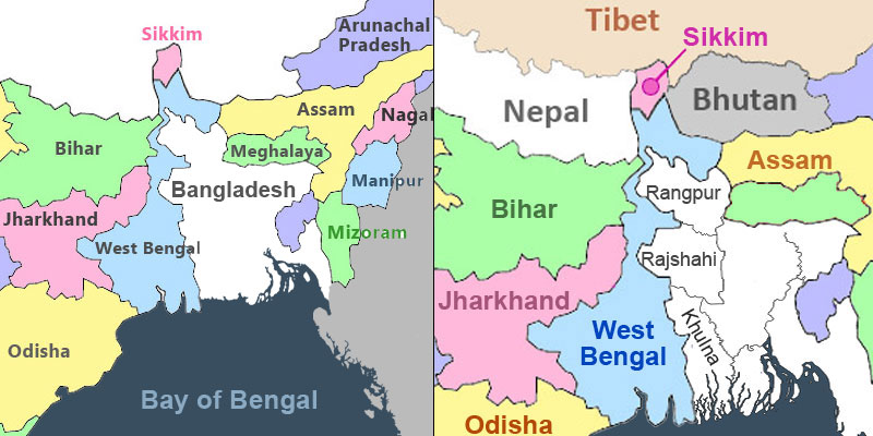 Map of West Bengal Border States and West Bengal Neighbouring States